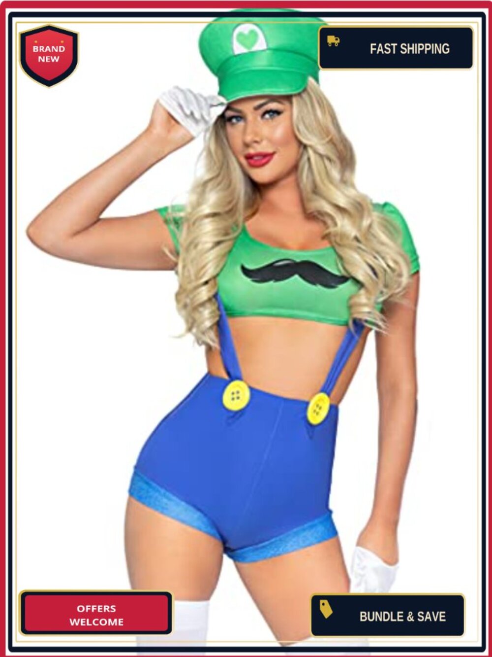 Leg Avenue 3 Pc Gamer Babe Costume Crop Top Suspender Shorts Hat Adult